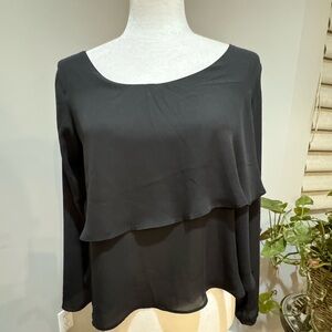 Cute black top, long sleeve, semi-open back. Size small.